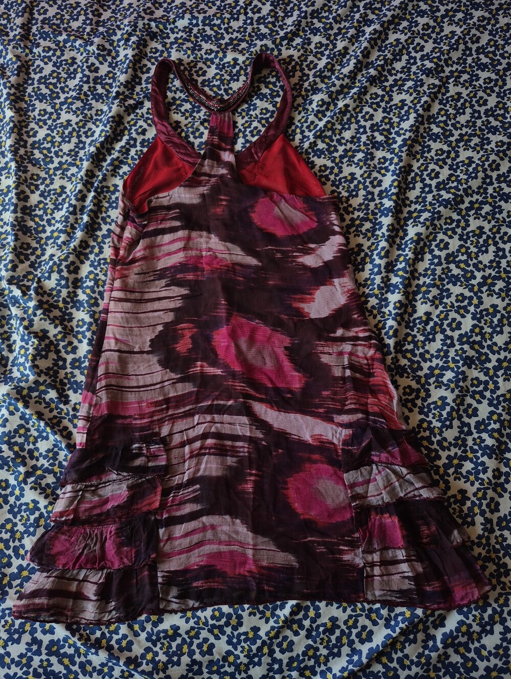 Free People Women’s Sleeveless Beaded Neckline Slip Dress in Pink and Burgandy - Picture 2 of 4